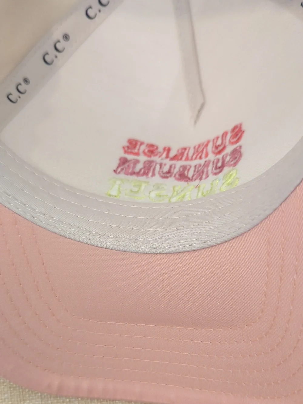 C.C Peach Beige  Baseball Cap with Rainbow Embroidery 100% Cotton OS